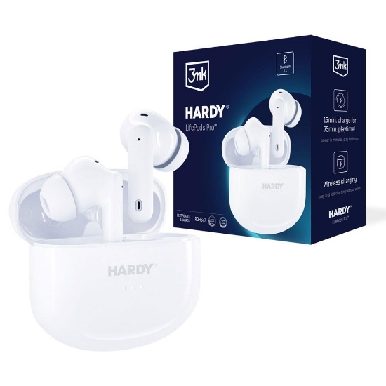 Obrázek 3mk bezdrátová stereo sluchátka HARDY LifePods Pro, stereo, nabíjecí pouzdro, bílá