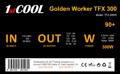 Obrázek 1stCOOL Zdroj Golden Worker TFX 300 88+, 300W, TFX, černá