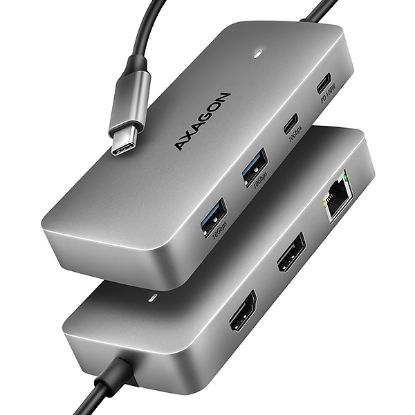 Obrázek AXAGON HMC- CUB83 x 2, USB 10Gbps hub, 2x USB- A, USB- C, HDMI & DP 4k/ 144 Hz, RJ- 45 GLAN, PD 100 W, USB- C