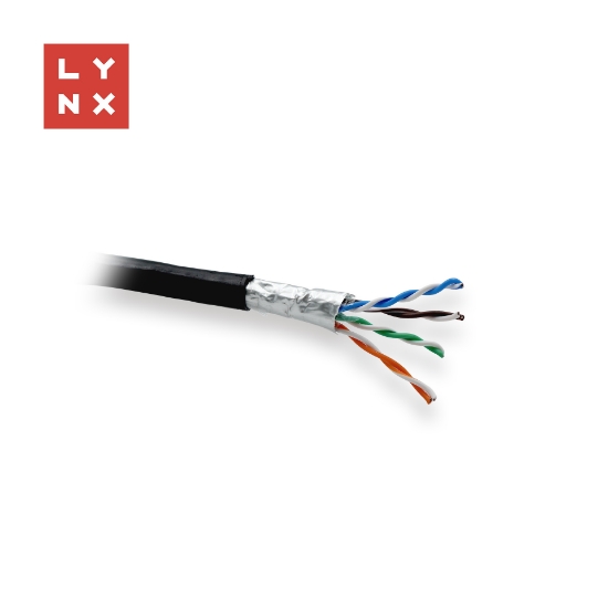 Obrázek LYNX FTP kabel, Cat5e, PE (Fca), 0,5mm, celoměděný, venkovní, černý, box 305m