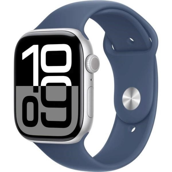Obrázek Apple Watch Series 10 GPS + Cellular 42mm Silver Aluminium Case with Denim Sport Band - S/M
