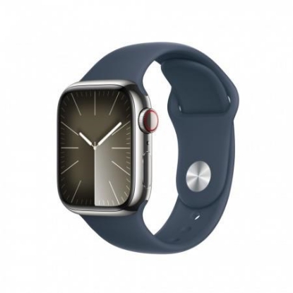 Obrázek APPLE Watch Series 9 GPS + Cellular 41mm Silver Stainless Steel Case with Storm Blue Sport Band - S/M