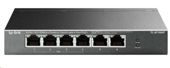 Obrázek TP-Link switch TL-SF1006P (6x100Mb/s, 4xPoE+, 67W, fanless)