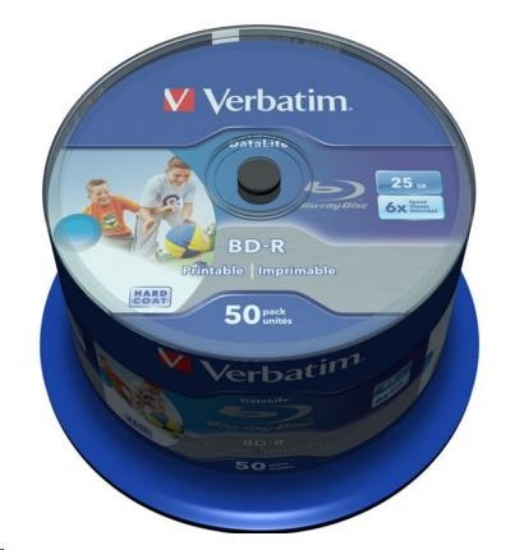 Obrázek VERBATIM BD-R SL Datalife (50-pack)Blu-Ray/Spindle/6x/25GB WHITE BLUE SURFACE