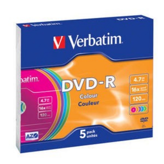 Obrázek VERBATIM DVD-R(5-Pack)Slim/Colour/16x/4.7GB