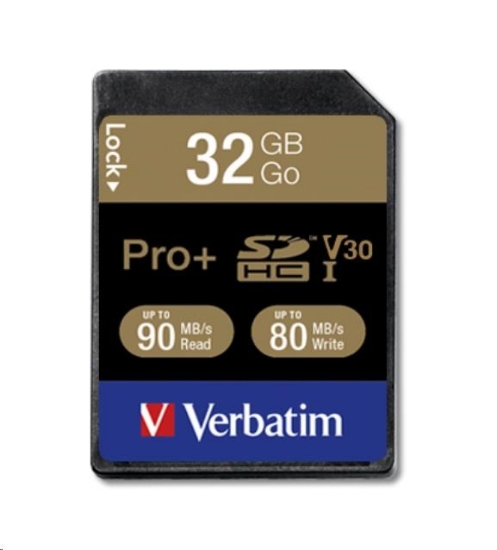Obrázek VERBATIM SDHC karta 32GB PRO+ Class 10, UHS-1 (R:90/W:80 MB/s)