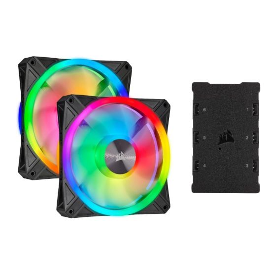 Obrázek Corsair ventilátor QL Series QL140 RGB LED, 2x 140mm, 26dBA, Lighting Node CORE