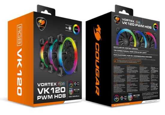 Obrázek COUGAR ventilátor VORTEX VK 120 ARGB (3pack) 120mm hydro dynamic bearings, lightning & power management