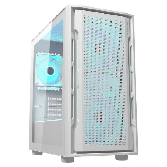 Obrázek COUGAR PC skříň UNIFACE RGB White Mini Tower Mesh Front Panel 2x 140mm RGB Fan + 1x 120mm RGB Fan TG Left Panel