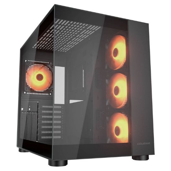 Obrázek COUGAR PC skříň FV150 RGB Black Mid tower Dual-Chamber ATX glass, 4x 120mm ARGB fans