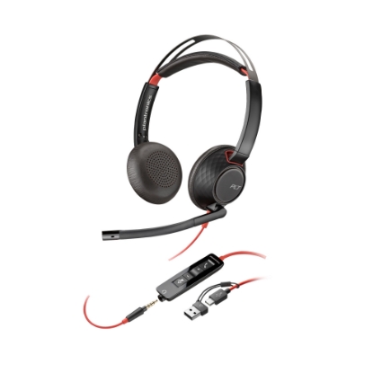 Obrázek Poly Blackwire 5220 náhlavní souprava, 3.5 mm jack + USB-C/A adaptér, stereo