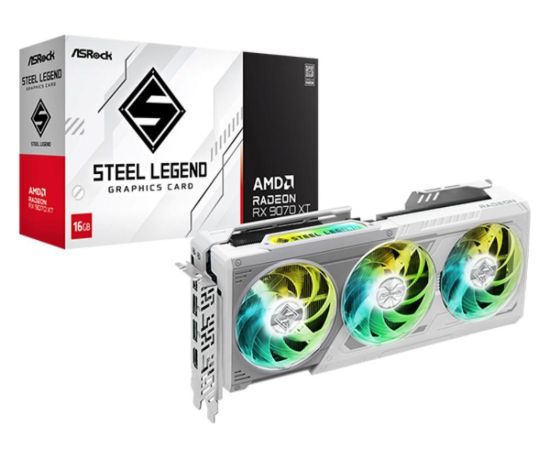 Obrázek ASRock VGA AMD Radeon RX 9070 XT Steel Legend 16 GB, RX 9070 XT, 16 GB GDDR6, 3xDP, 1xHDMI