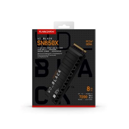 Obrázek WD BLACK SSD NVMe 8 TB PCIe SN850X, Powered by SanDisk, Gen4, (R: 7200, W: 6600MB/ s), Chladič