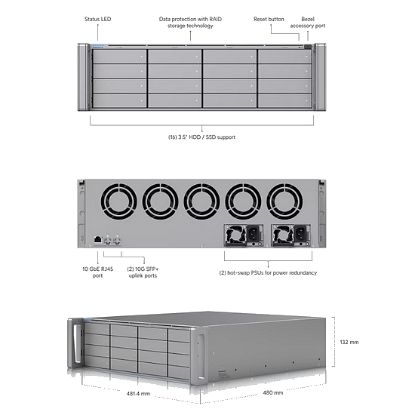 Obrázek Ubiquiti Enterprise Network Video Recorder (ENVR-EU) - NVR, 3U, 16-bay pro HDD/SDD, 2/1x 10Gb SFP+/RJ45, 2x zdroj