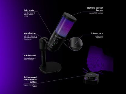 Obrázek LORGAR mikrofon SMP40, RGB a externím mute tlačítkem, Černý