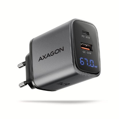 Obrázek AXAGON ACU-PQ67D GaN nabíječka do sítě 67W, USB-A + USB-C, PD3.0/PPS/QC4+/SFC2.0/Apple, LCD display
