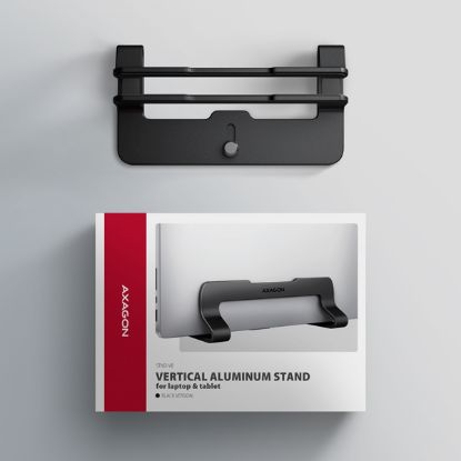 Obrázek AXAGON STND- VB vertikální hliníkový stojan na notebook 10"- 17.3" nastavitelný rozestup, černý