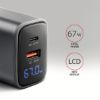 Obrázek AXAGON ACU-PQ67D GaN nabíječka do sítě 67W, USB-A + USB-C, PD3.0/PPS/QC4+/SFC2.0/Apple, LCD display