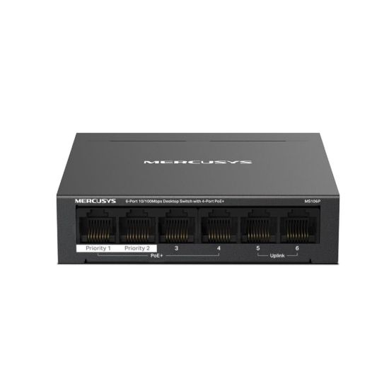 Obrázek MERCUSYS switch MS106P (6 x 100Mb/ s, 4xPoE+, 67 W, fanless)
