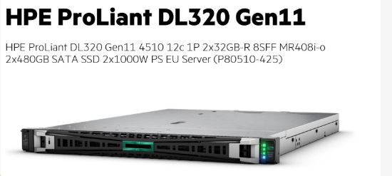 Obrázek HPE PL DL320g11 4510 (2.4/ 12C) 2 x 32G (p64706) 2 x 480G (P40497) MR408i- o 8SFF 2 x 1000 W 2 x 1Gb Smart Choice
