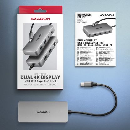 Obrázek AXAGON HMC- CUB83 x 2, USB 10Gbps hub, 2x USB- A, USB- C, HDMI & DP 4k/ 144 Hz
