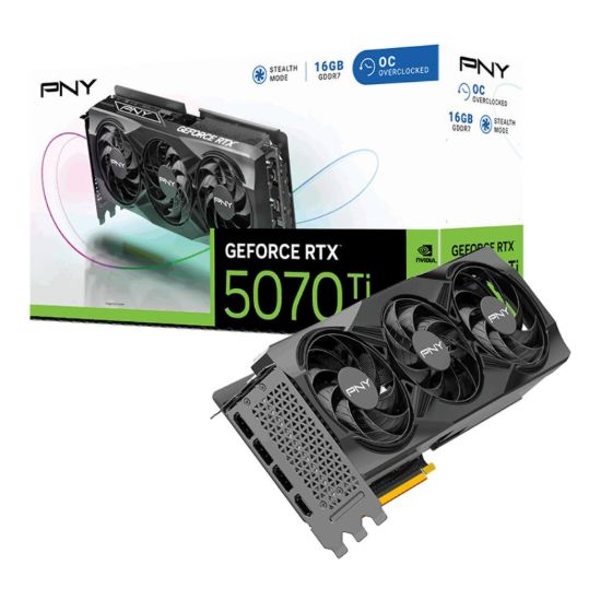 Obrázek PNY VGA Nvidia GeForce RTX 5070 Ti 16 GB OC Triple Fan, RTX 5070 Ti OC, 16 GB GDDR7, 3x DP, 1x HDMI