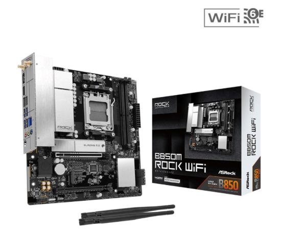 Obrázek ASRock MB Sc AM5 B850M ROCK WIFI, AMD B850, 4xDDR5, 1xDP, 1xHDMI, WiFi, mATX