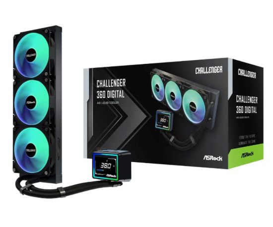 Obrázek ASROCK Vodní chladič Challenger 360 Digital, 3 x 120mm, ARGB, LGA1851, AM5, černá