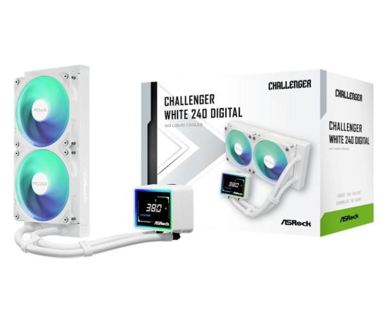 Obrázek ASROCK Vodní chladič Challenger White 240 Digital, 2 x 120mm, ARGB, LGA1851, AM5, bílá