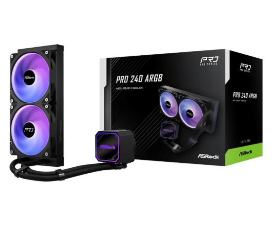 Obrázek ASROCK Vodní chladič Pro 240 ARGB, 2 x 120mm, LGA1851, AM5, černá