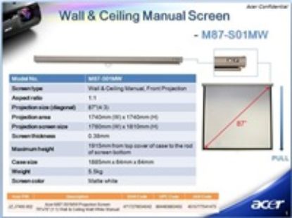 Obrázek ACER Projekční plátno M87- S01MW, 70 x 70" Wall & Ceiling Matt White, Manual Projection Screen
