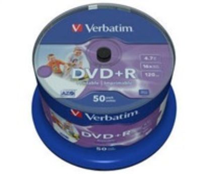 Obrázek VERBATIM DVD+R(50- Pack)Spindle/ Printable/ 16x/ 4.7 GB/ DLP