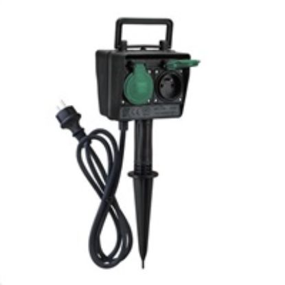 Obrázek Solight zahradní sloupek IP44, 2 zásuvky + časový spínač, gumový kabel 1, 5m