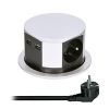 Obrázek Solight výsuvný blok zásuvek, 3 zásuvky, 2x USB, kruhový tvar nízký, prodlužovací přívod 1, 5m, 3 x 1mm2, stříbrný