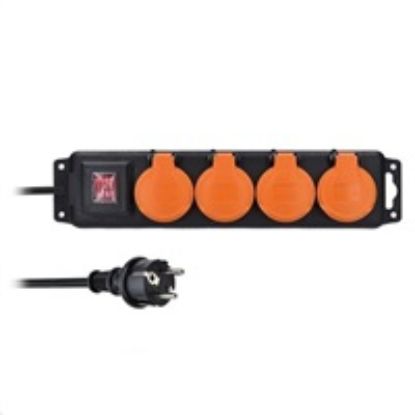 Obrázek Solight prodlužovací přívod IP44, 4 zásuvky, gumový kabel, vypínač, venkovní, , 5m