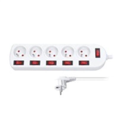 Obrázek Solight prodlužovací přívod, 5 zásuvek, bílý, 6x vypínač, 2m