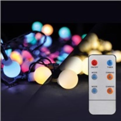Obrázek Solight LED 2v1 venkovní vánoční řetěz, koule, dálkový ovladač, 100LED, RGB+bílá, 10m+5m, 8 funkcí, IP44