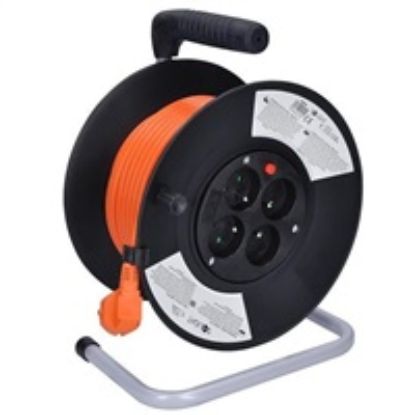 Obrázek Solight prodlužovací přívod na bubnu, 4 zásuvky, 20m, oranžový kabel, 3x 1, 5mm2