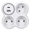 Obrázek Solight rozbočka, 3x 15A, USB nabíječka A+C, bílá- šedá