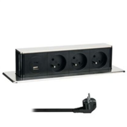 Obrázek Solight 3z + USB A+C výsuvný blok zásuvek, 2m, nerez ocel