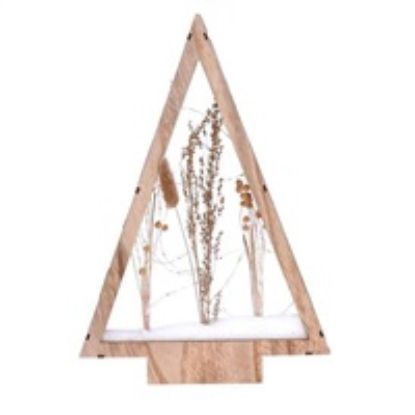 Obrázek Solight LED dřevěná vánoční dekorace, zasněžené zimní květiny, 37cm, 2x AA