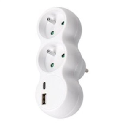 Obrázek Solight rozbočka s USB A+C nabíječkou, 2 x 10A, bílá