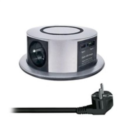 Obrázek Solight 3z + USB A+C 20 W PD, Wireless 10 W, výsuvný blok zásuvek, 2m, stříbrný