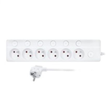 Obrázek Solight 6z prodlužovací přívod, 3m, 3 x 1mm2, bílý, 6+1 vypínač