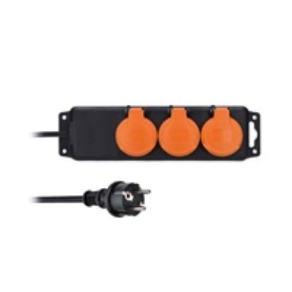 Obrázek Solight prodlužovací přívod IP44, 3 zásuvky, gumový kabel, venkovní, 5m