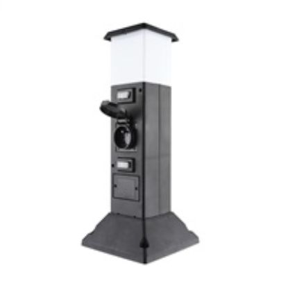 Obrázek Solight zahradní sloupek IP44 s LED osvětlením, plast, 2 zásuvky, hranol, černý