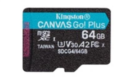 Obrázek Kingston MicroSDXC karta 64 GB Canvas Go! Plus, R: 200/ W: 160MB/ s, Class 10, UHS- I, U3, V30, A2 + Adaptér