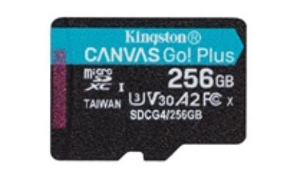 Obrázek Kingston MicroSDXC karta 256 GB Canvas Go! Plus, R: 200/ W: 160MB/ s, Class 10, UHS- I, U3, V30, A2 + Adaptér