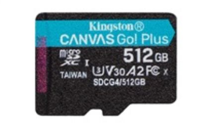 Obrázek Kingston MicroSDXC karta 512 GB Canvas Go! Plus, R: 200/ W: 160MB/ s, Class 10, UHS- I, U3, V30, A2 + Adaptér