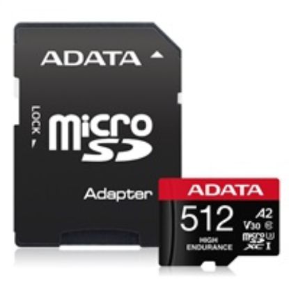 Obrázek ADATA MicroSDXC karta 512 GB High Endurance UHS- I C10 V30 A2 (R: 100/ W: 85 MB/ s) + SD adaptér